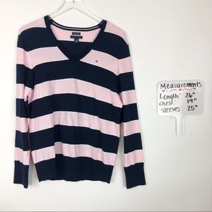 Tommy Hilfiger | Pink & Blue Stripe V-Neck Sweater